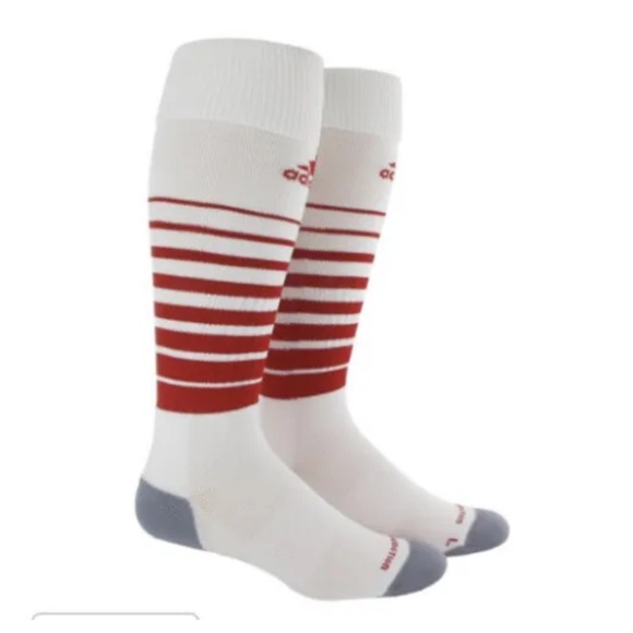 Adidas Team Speed OTC Soccer Socks 1 Pair Men 5-8.5 Women 5-9.5 White Red w Logo - Picture 3 of 7